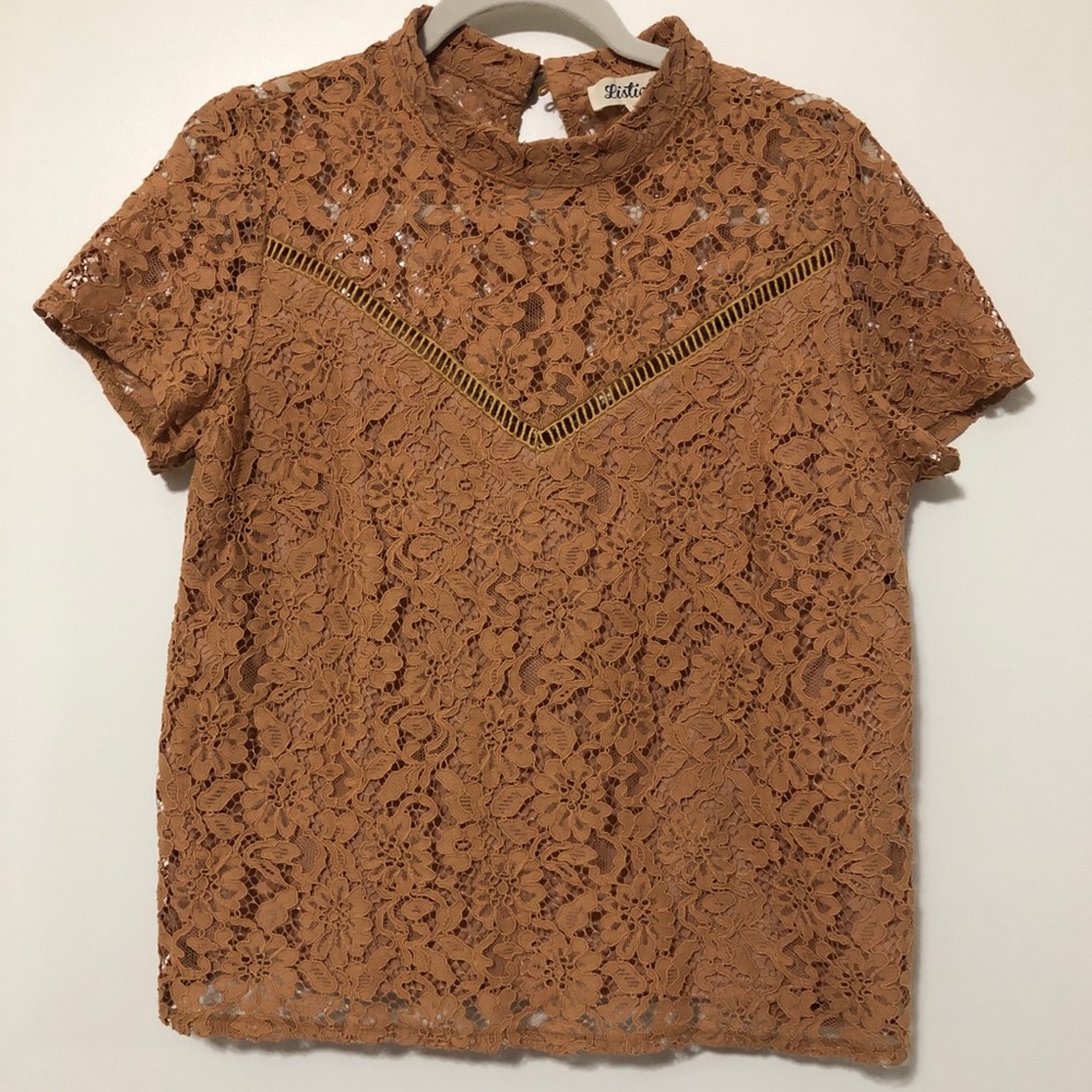 Size large mustard lace top NWT